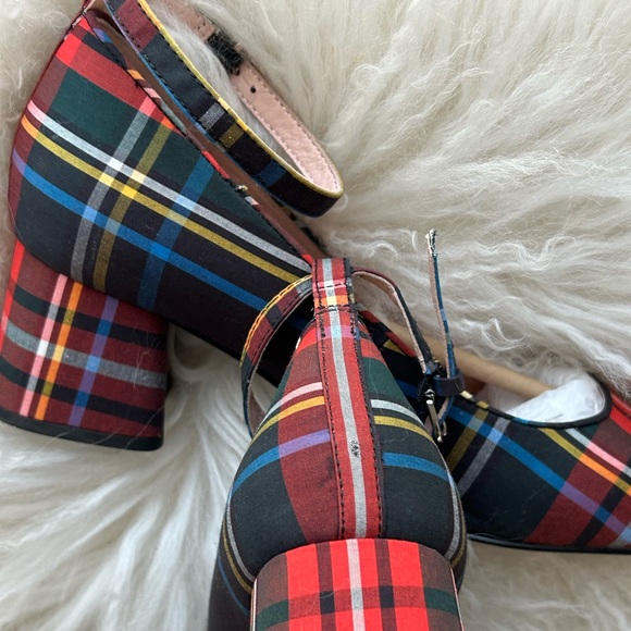 J Crew Red Plaid Pump Celia Tartan Block Heel Shoe w/ Ankle Strap Sz 6 - Picture 7 of 10